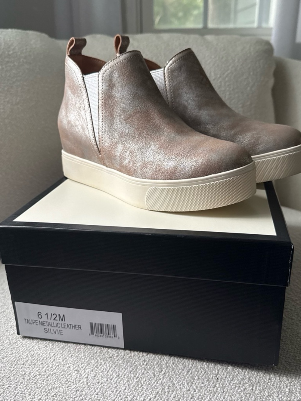 Women's Taupe Metallic Slip-On Platform Booties - J/Slides